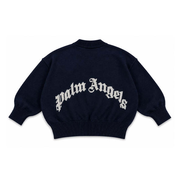 Palm Angels KIDS Logo Knit Sweater Navy Blue White by Palm Angels - NWAHYPE No.1 for streetwear KIDS in USA