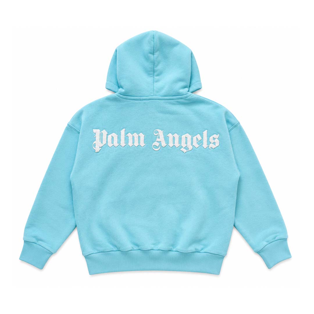 Palm Angels KIDS Over Logo Cotton Zip Hoodie Light Blue White by Palm Angels - NWAHYPE No.1 for streetwear KIDS in USA