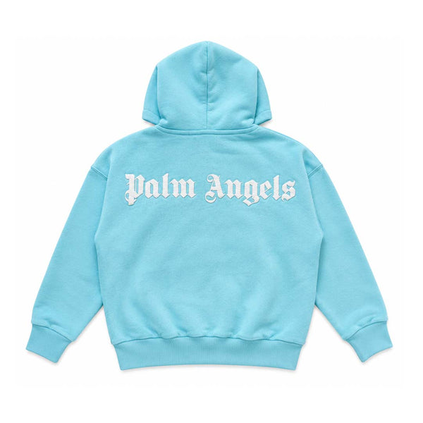 Palm Angels KIDS Over Logo Cotton Zip Hoodie Light Blue White by Palm Angels - NWAHYPE No.1 for streetwear KIDS in USA