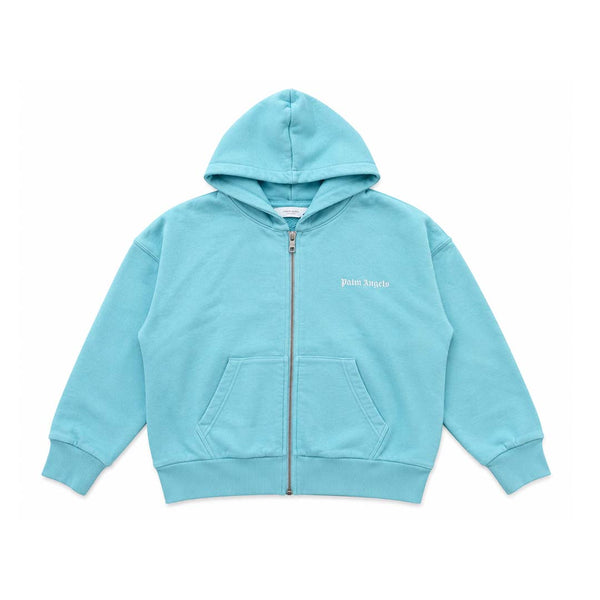 Palm Angels KIDS Over Logo Cotton Zip Hoodie Light Blue White by Palm Angels - NWAHYPE No.1 for streetwear KIDS in USA