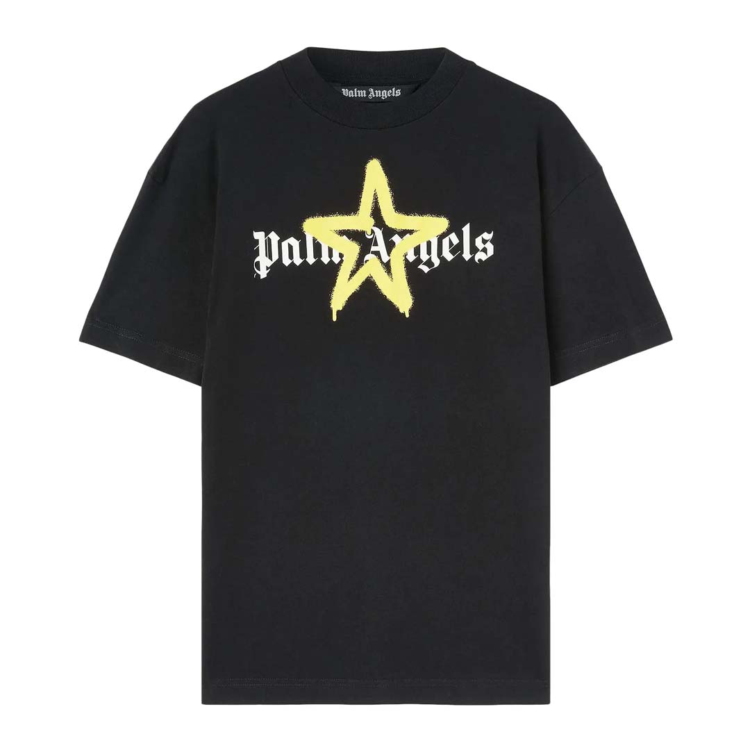 Palm Angels Star Sprayed Tee Black Yellow by Palm Angels - NWAHYPE No.1 for streetwear T-Shirts in USA