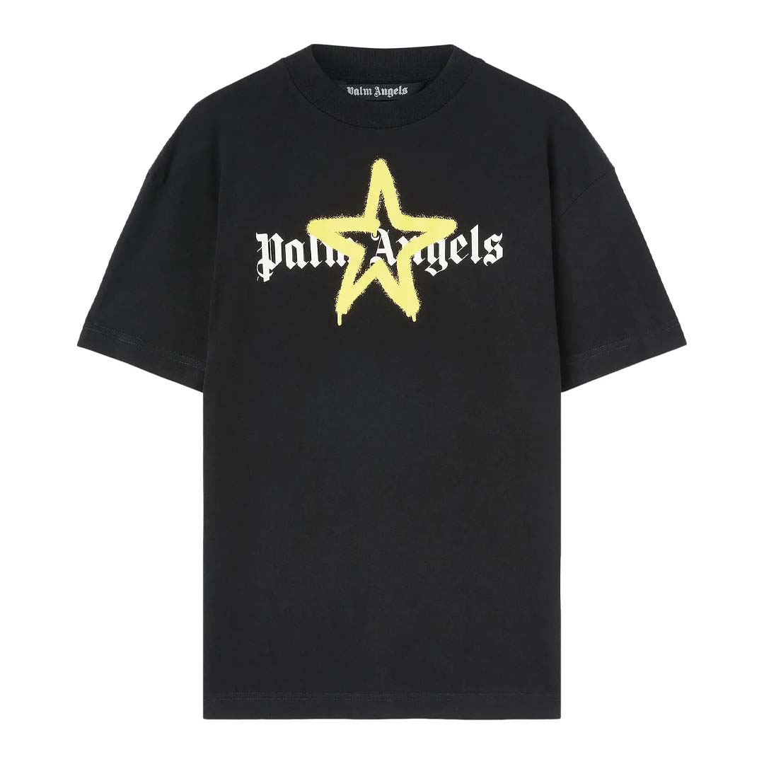 Palm Angels Yellow Star Sprayed Tee Black by Palm Angels - NWAHype No.1 for streetwear T-Shirts in USA