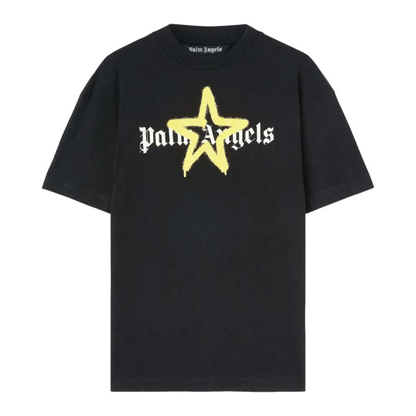 Palm Angels Yellow Star Sprayed Tee Black by Palm Angels - NWAHype No.1 for streetwear T-Shirts in USA