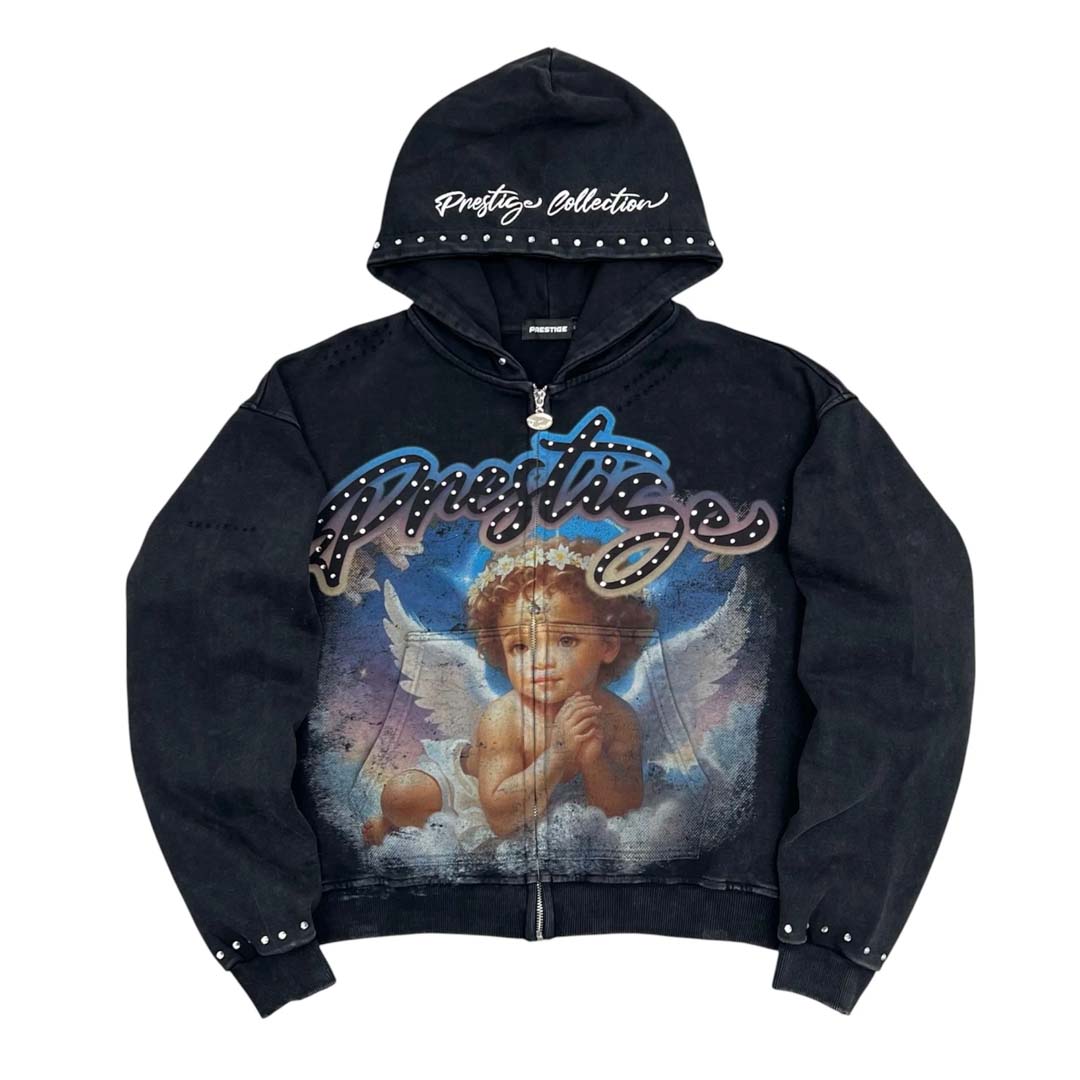 Prestige Angel Zip Up Hoodie Black Blue by Prestige - NWAHYPE No.1 for streetwear Hoodies in USA