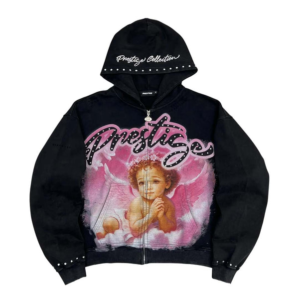 Prestige Angel Zip Up Hoodie Black Pink by Prestige - NWAHYPE No.1 for streetwear Hoodies in USA