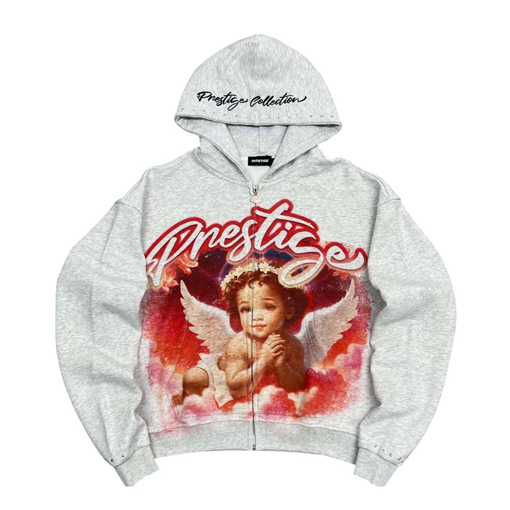 Prestige Angel Zip Up Hoodie Grey Red by Prestige - NWAHYPE No.1 for streetwear Hoodies in USA
