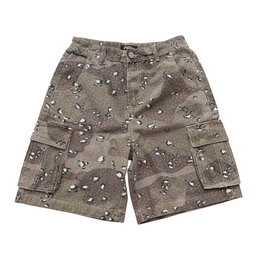 Prestige Camo Rhinestone Brown Cargo Shorts by Prestige - NWAHYPE No.1 for streetwear Shorts in USA