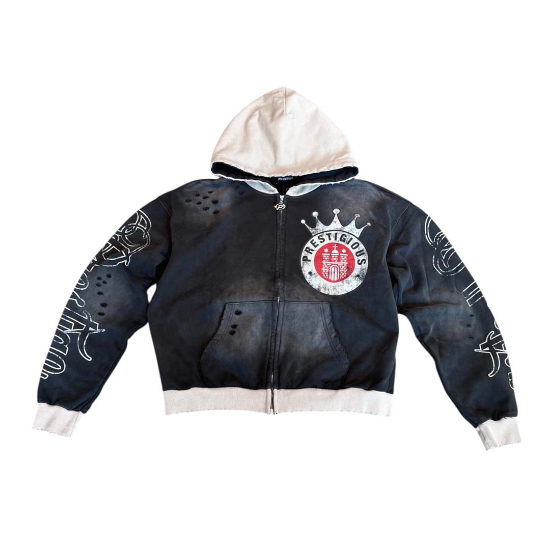 Prestige Crown Zip Up Hoodie Black White Red by Prestige - NWAHYPE No.1 for streetwear Hoodies in USA