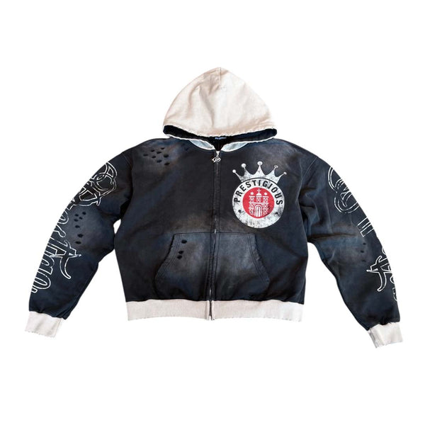 Prestige Crown Zip Up Hoodie Black White Red by Prestige - NWAHYPE No.1 for streetwear Hoodies in USA