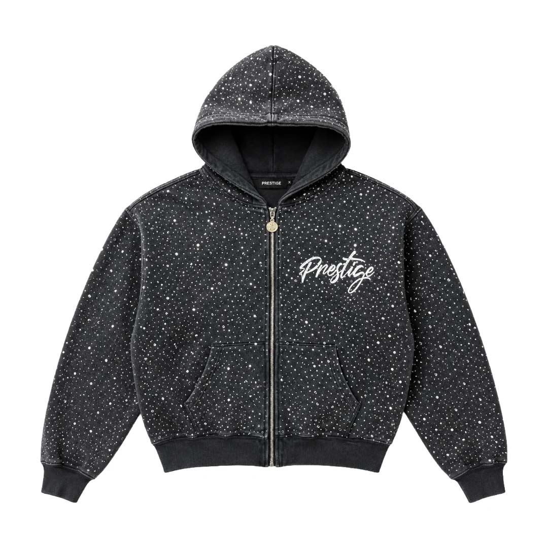 Prestige Diamond Rhinestone Zip Up Hoodie Black by Prestige - NWAHYPE No.1 for streetwear Hoodies in USA