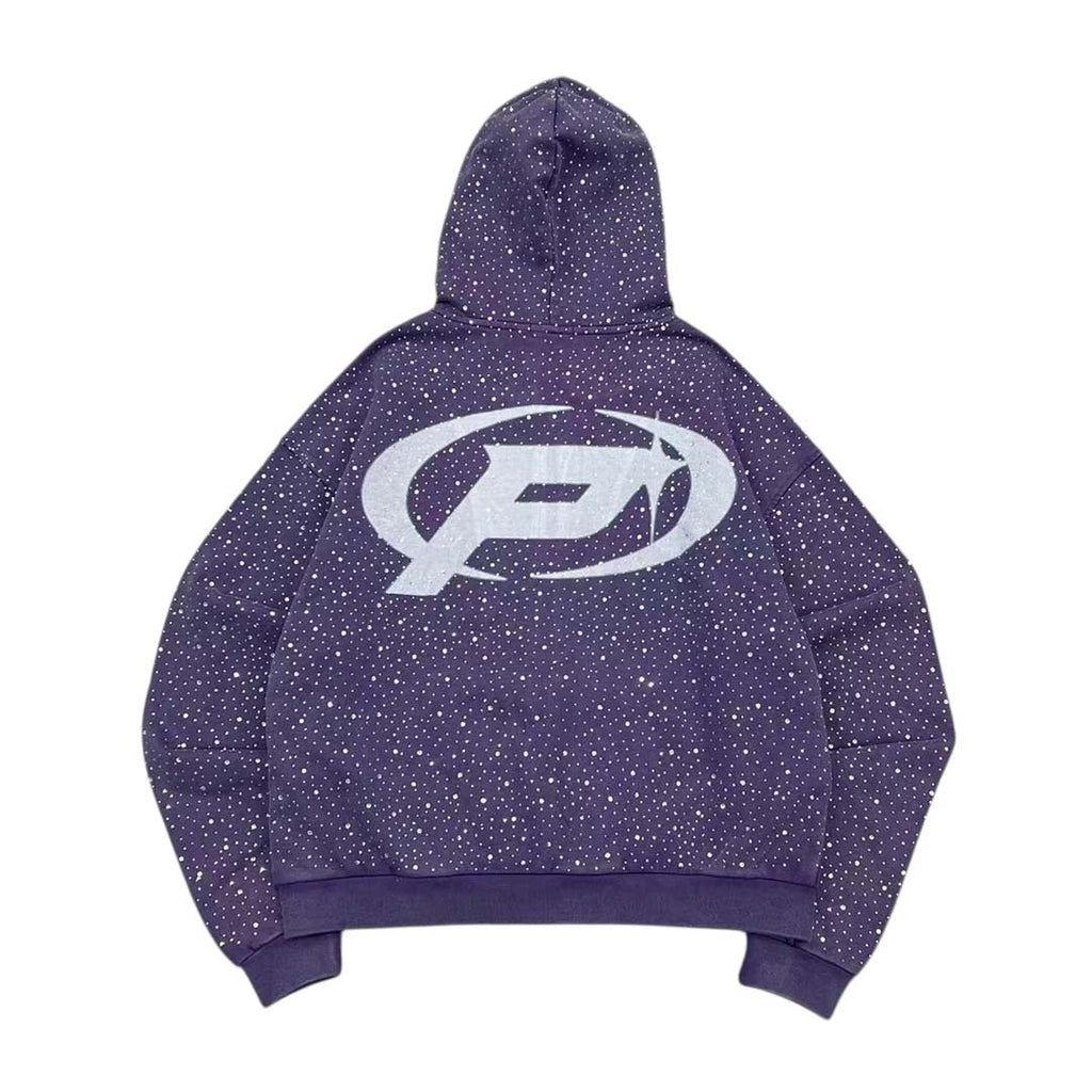 Prestige Diamond Rhinestone Zip Up Hoodie Purple by Prestige - NWAHYPE No.1 for streetwear Hoodies in USA