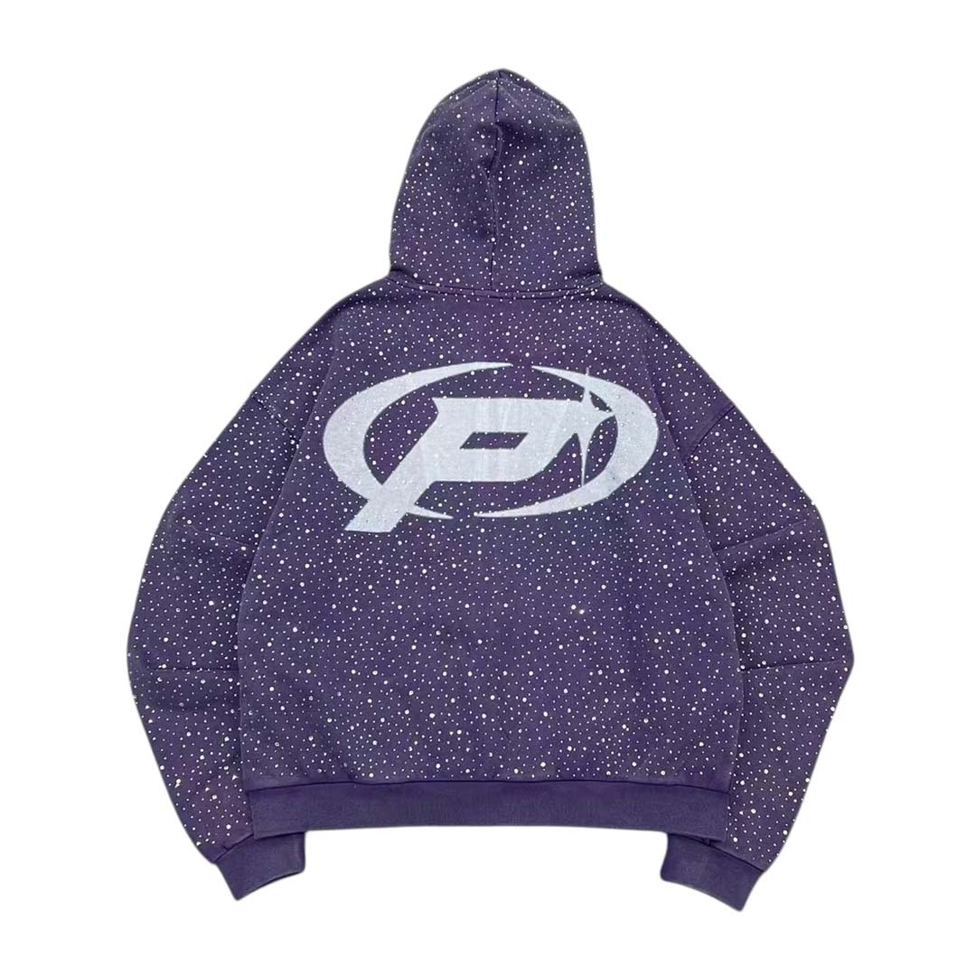 Prestige Diamond Rhinestone Zip Up Hoodie Purple by Prestige - NWAHYPE No.1 for streetwear Hoodies in USA
