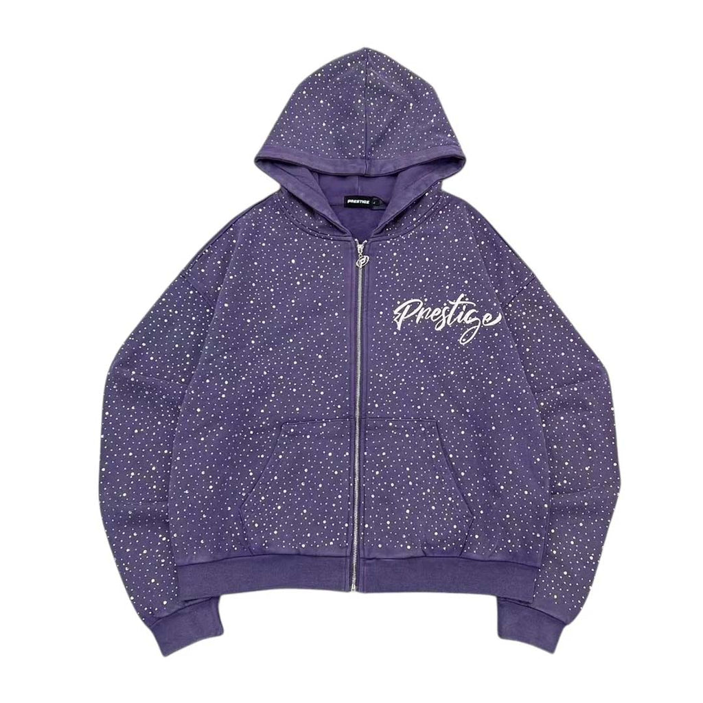 Prestige Diamond Rhinestone Zip Up Hoodie Purple by Prestige - NWAHYPE No.1 for streetwear Hoodies in USA