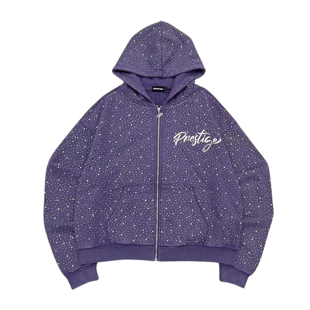 Prestige Diamond Rhinestone Zip Up Hoodie Purple by Prestige - NWAHYPE No.1 for streetwear Hoodies in USA