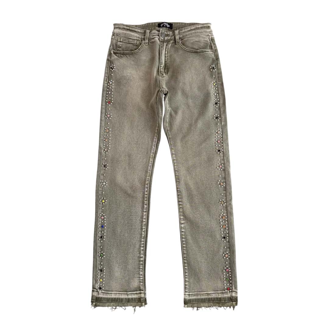 Prestige Eden Denim Rhinestone Jeans Green by Prestige - NWAHYPE No.1 for streetwear Pants in USA