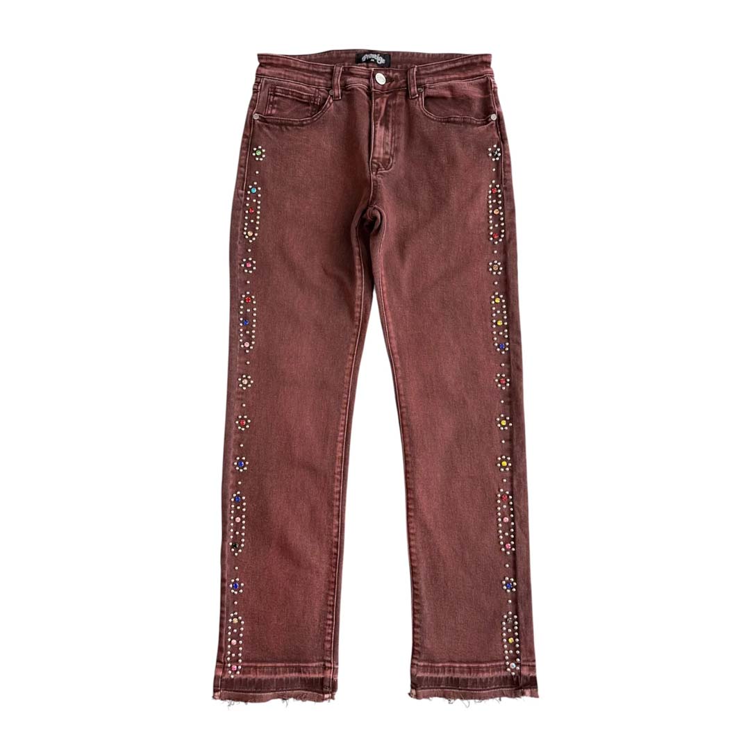 Prestige Eden Denim Rhinestone Jeans Red by Prestige - NWAHYPE No.1 for streetwear Pants in USA