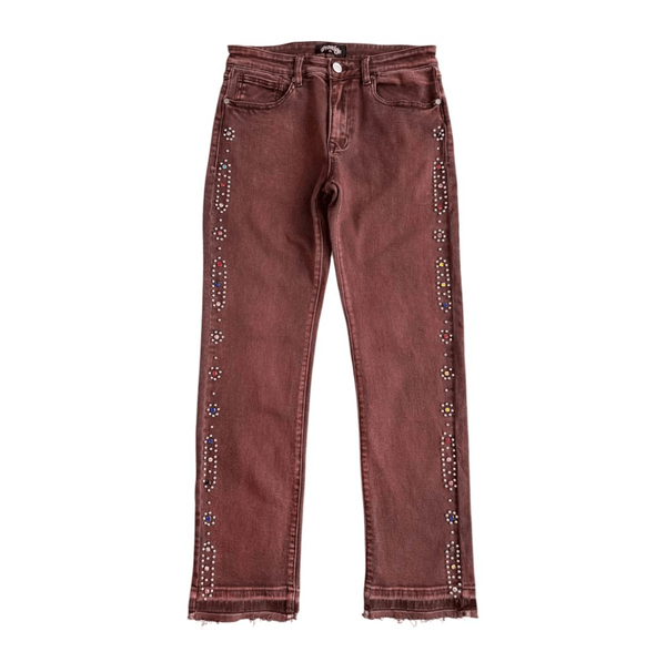 Prestige Eden Denim Rhinestone Jeans Red by Prestige - NWAHYPE No.1 for streetwear Pants in USA