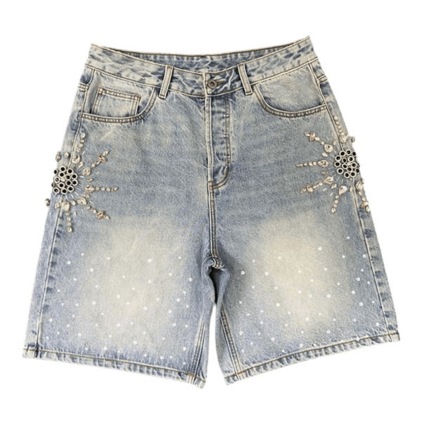 Prestige Emerald Rhinestone Jean Shorts by Prestige - NWAHYPE No.1 for streetwear Shorts in USA