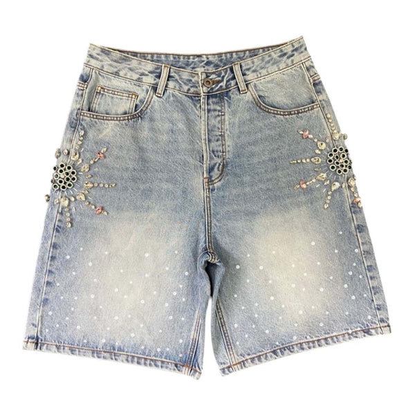 Prestige Emerald Rhinestone Jean Shorts by Prestige - NWAHYPE No.1 for streetwear Shorts in USA