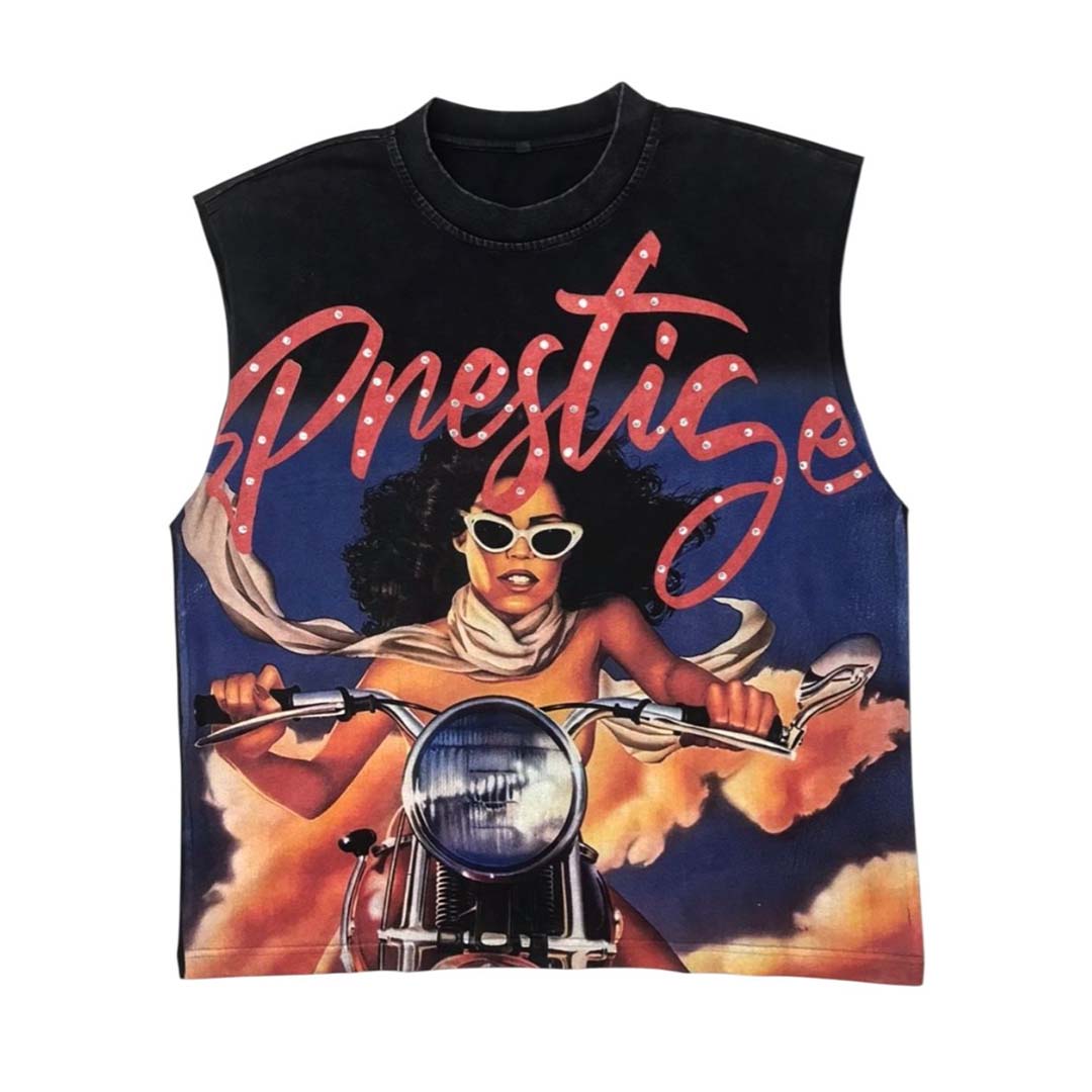 Prestige Lady Motor Rhinestone Sleeveless Black Tee by Prestige - NWAHYPE No.1 for streetwear T-Shirts in USA