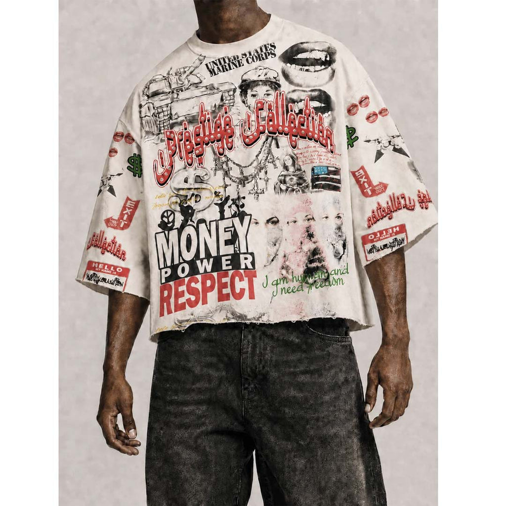 Prestige Money Power Respect Cropped Long Sleeve Tee by Prestige - NWAHYPE No.1 for streetwear T-Shirts in USA