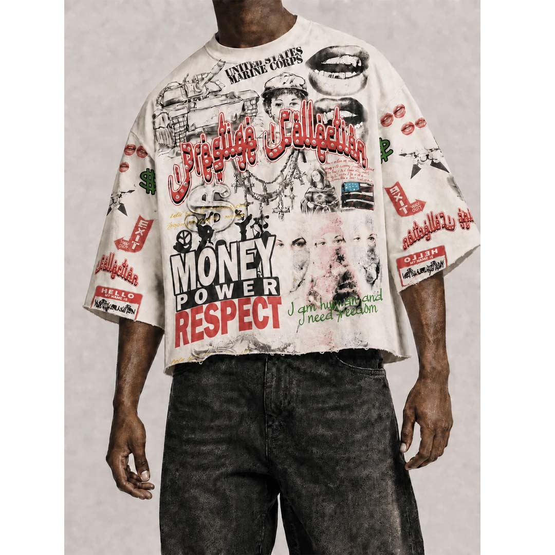 Prestige Money Power Respect Cropped Long Sleeve Tee by Prestige - NWAHYPE No.1 for streetwear T-Shirts in USA
