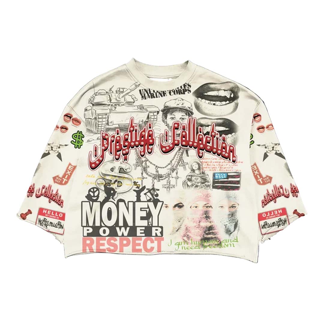 Prestige Money Power Respect Cropped Long Sleeve Tee by Prestige - NWAHYPE No.1 for streetwear T-Shirts in USA