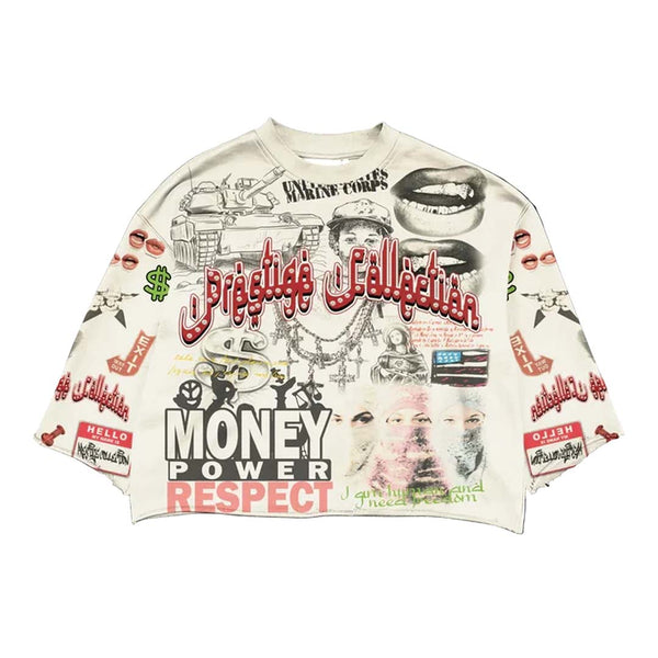 Prestige Money Power Respect Cropped Long Sleeve Tee by Prestige - NWAHYPE No.1 for streetwear T-Shirts in USA