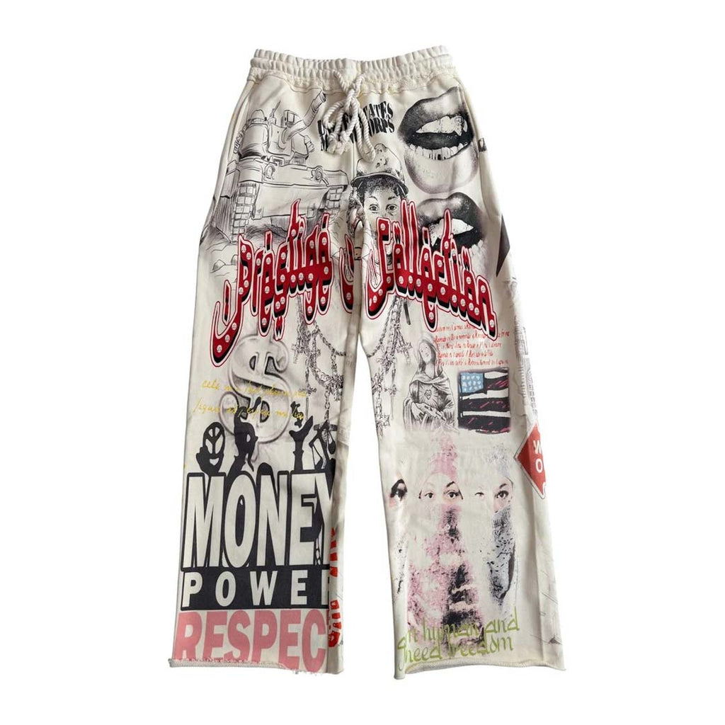 Prestige Money Power Respect Sweatpants White Black Red by Prestige - NWAHYPE No.1 for streetwear Pants in USA
