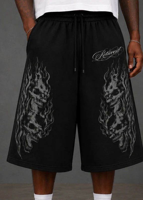 Retrovert Flame Black Sweat Shorts by Retrovert - NWAHYPE No.1 for streetwear Shorts in USA