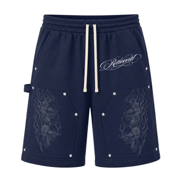Retrovert Flame Navy Sweat Shorts by Retrovert - NWAHYPE No.1 for streetwear Shorts in USA