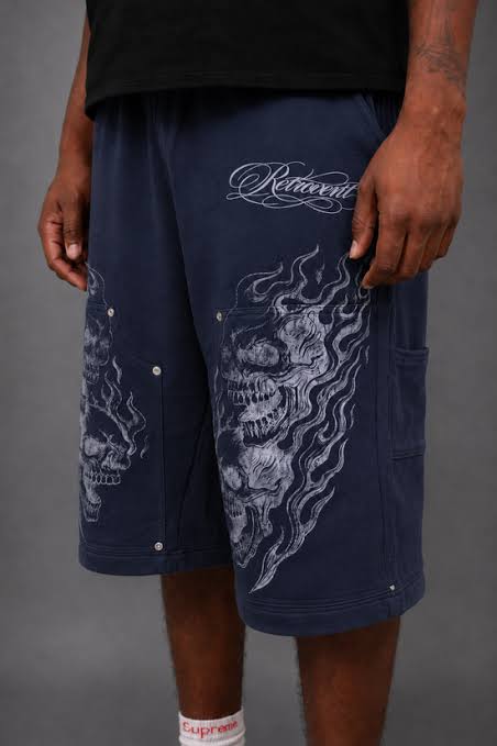 Retrovert Flame Navy Sweat Shorts by Retrovert - NWAHYPE No.1 for streetwear Shorts in USA