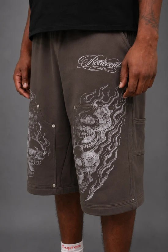 Retrovert Flame Smoke Truffle Grey Sweat Shorts by Retrovert - NWAHYPE No.1 for streetwear Shorts in USA
