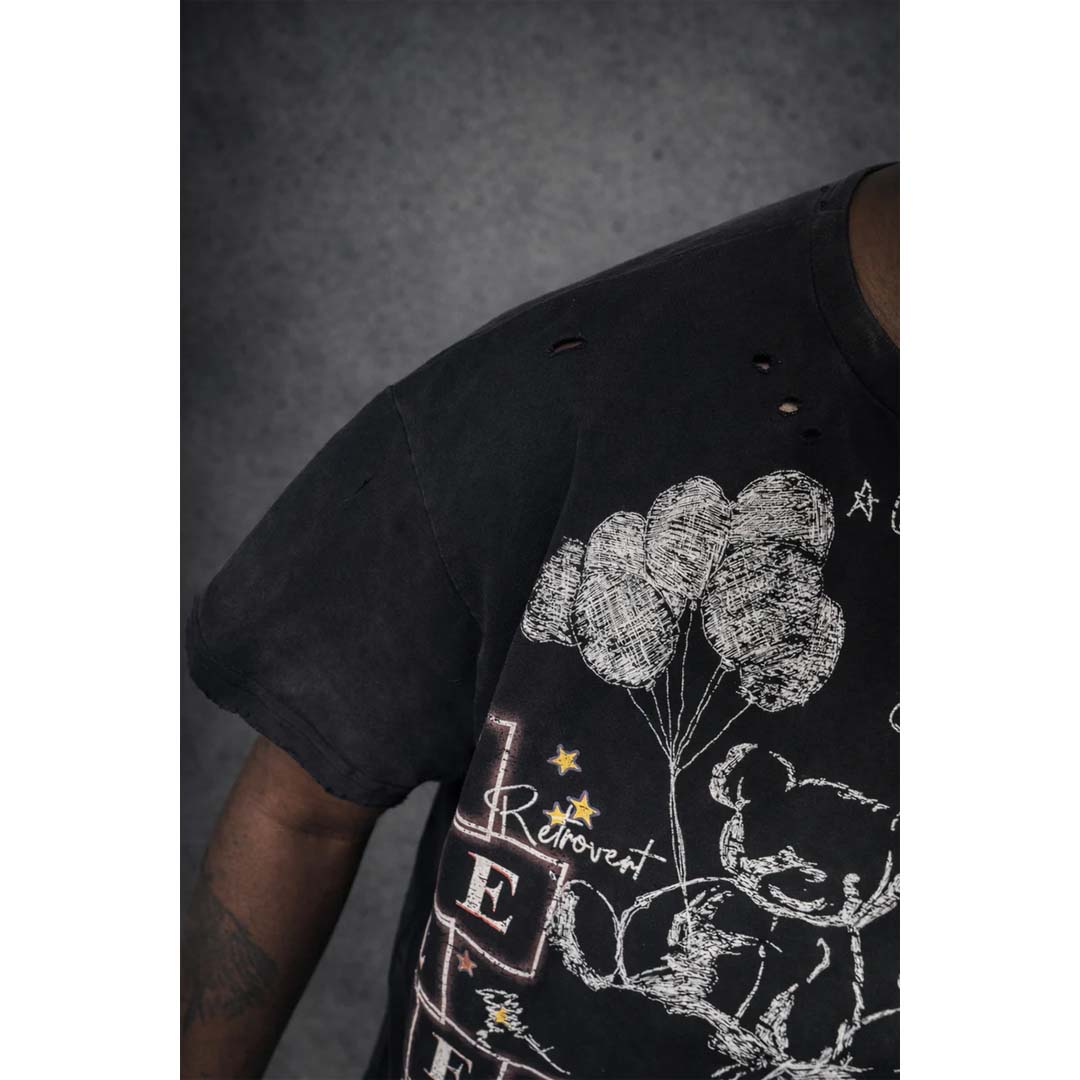 Retrovert Rhinestone Teddy Tee Distressed Black by Retrovert - NWAHYPE No.1 for streetwear T-Shirts in USA
