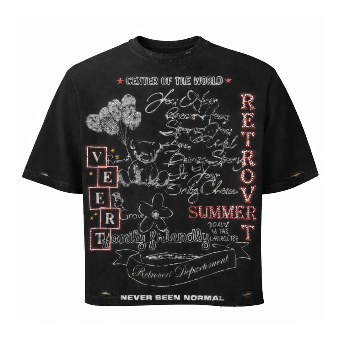 Retrovert Rhinestone Teddy Tee Distressed Black by Retrovert - NWAHYPE No.1 for streetwear T-Shirts in USA