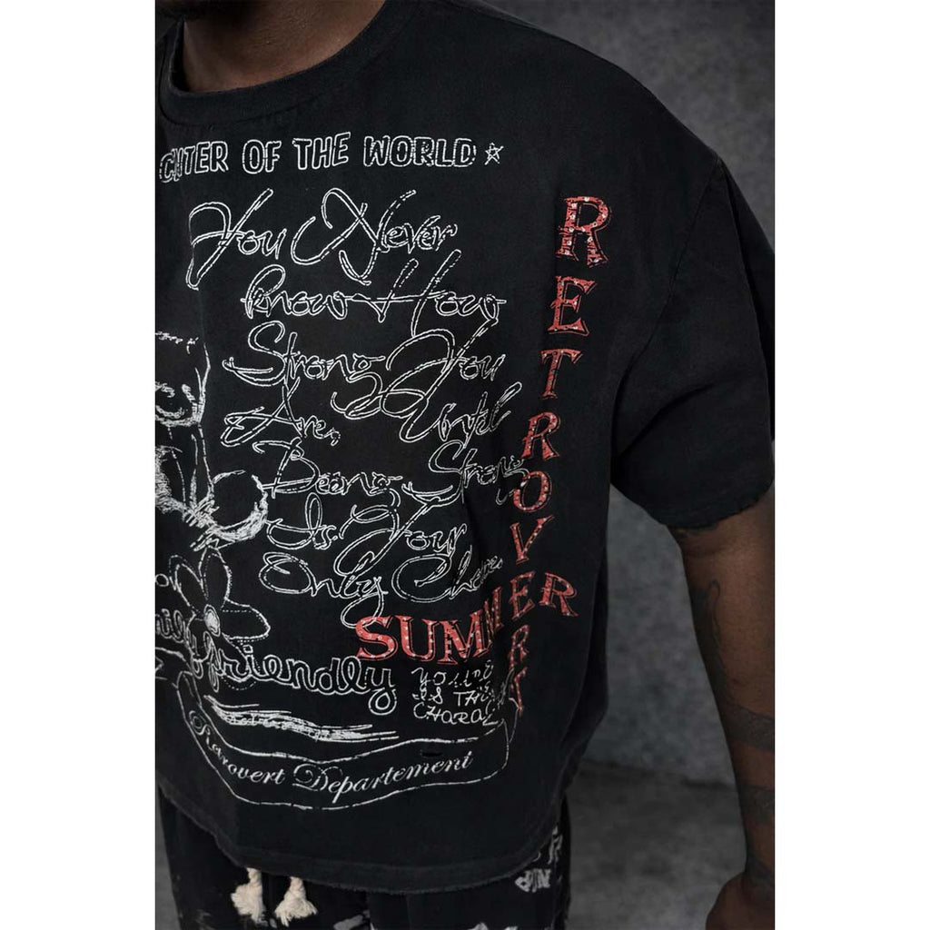 Retrovert Rhinestone Teddy Tee Distressed Black by Retrovert - NWAHYPE No.1 for streetwear T-Shirts in USA