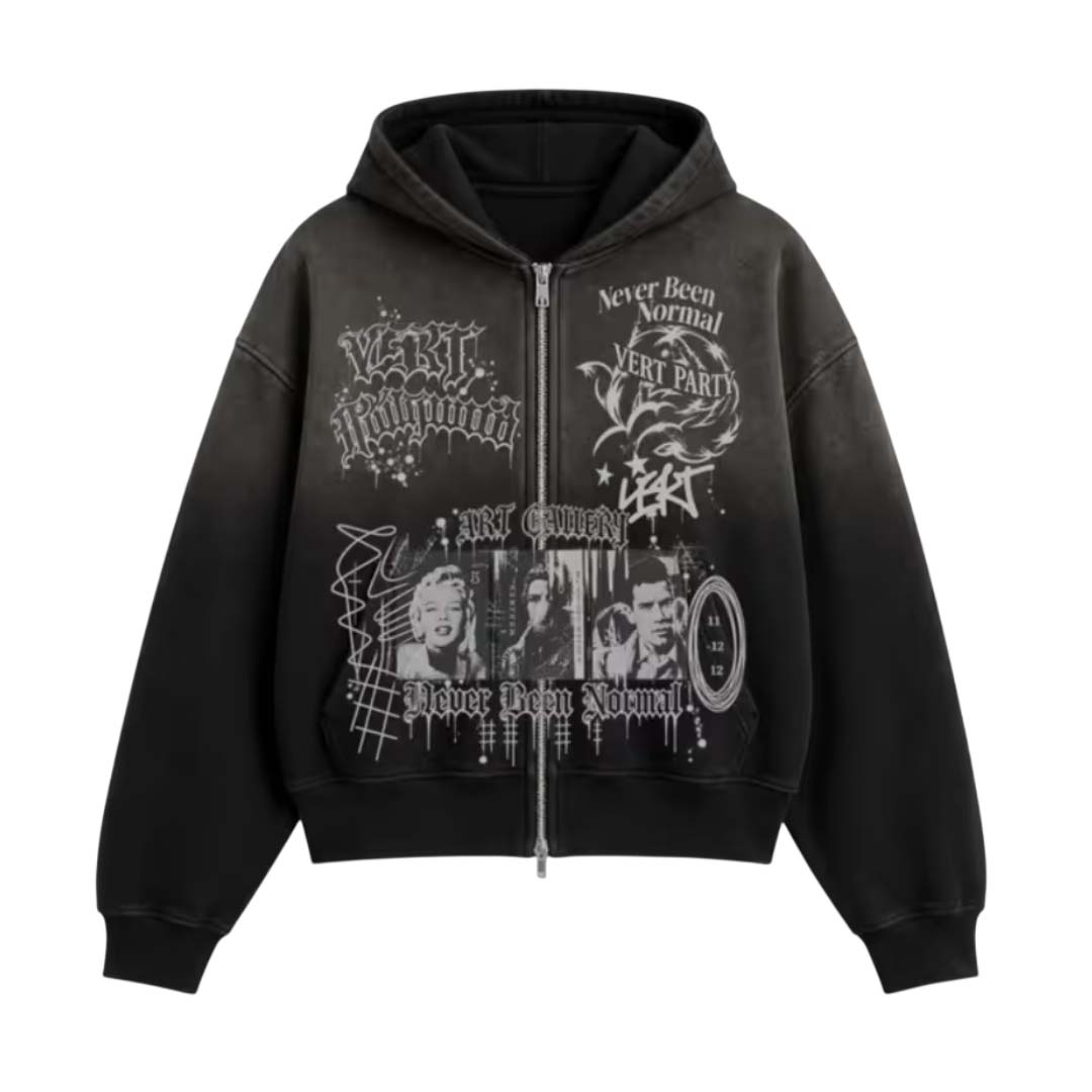 Retrovert Vert Party Zip Up Hoodie Black by Retrovert - NWAHYPE No.1 for streetwear Hoodies in USA