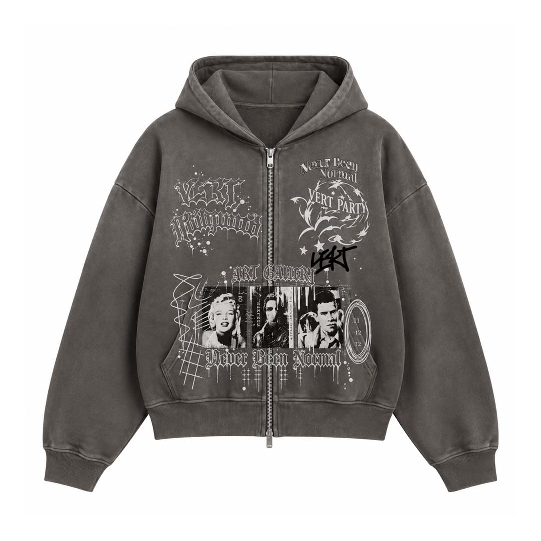 Retrovert Vert Party Zip Up Hoodie Brown by Retrovert - NWAHYPE No.1 for streetwear Hoodies in USA