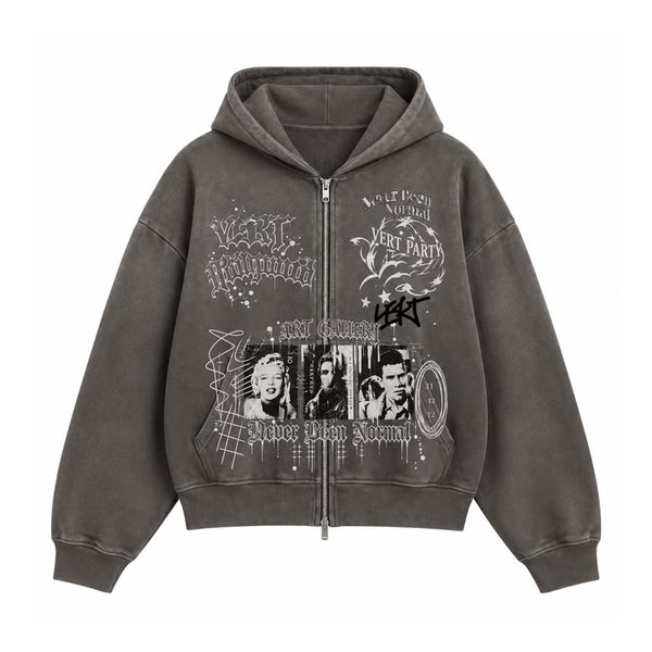Retrovert Vert Party Zip Up Hoodie Brown by Retrovert - NWAHYPE No.1 for streetwear Hoodies in USA