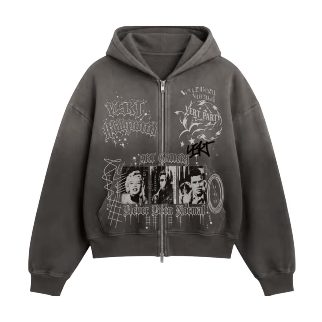 Retrovert Vert Party Zip Up Hoodie Grey by Retrovert - NWAHYPE No.1 for streetwear Hoodies in USA