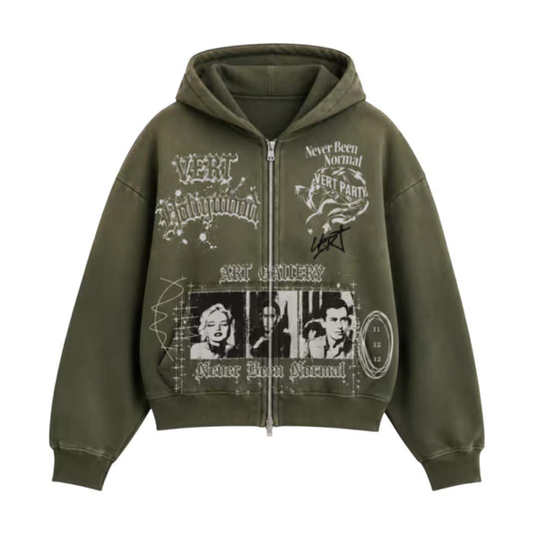 Retrovert Vert Party Zip Up Hoodie Olive by Retrovert - NWAHYPE No.1 for streetwear Hoodies in USA