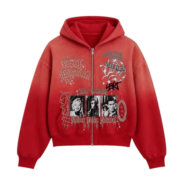 Retrovert Vert Party Zip Up Hoodie Red by Retrovert - NWAHYPE No.1 for streetwear Hoodies in USA