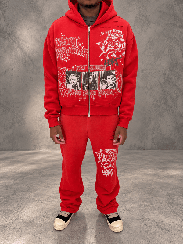 Retrovert Vert Party Zip Up Hoodie Red by Retrovert - NWAHYPE No.1 for streetwear Hoodies in USA