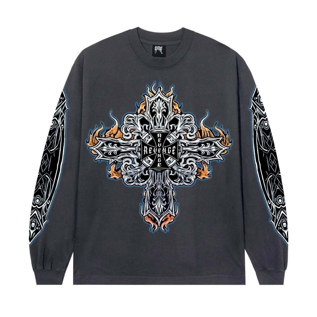 Revenge Ironcrest Vintage Black Long Sleeve Tee by Revenge - NWAHYPE No.1 for streetwear T-Shirts in USA