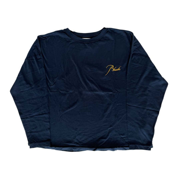Rhude Classique Reverse Long Sleeve Tee Navy Yellow by Rhude - NWAHYPE No.1 for streetwear T-Shirts in USA