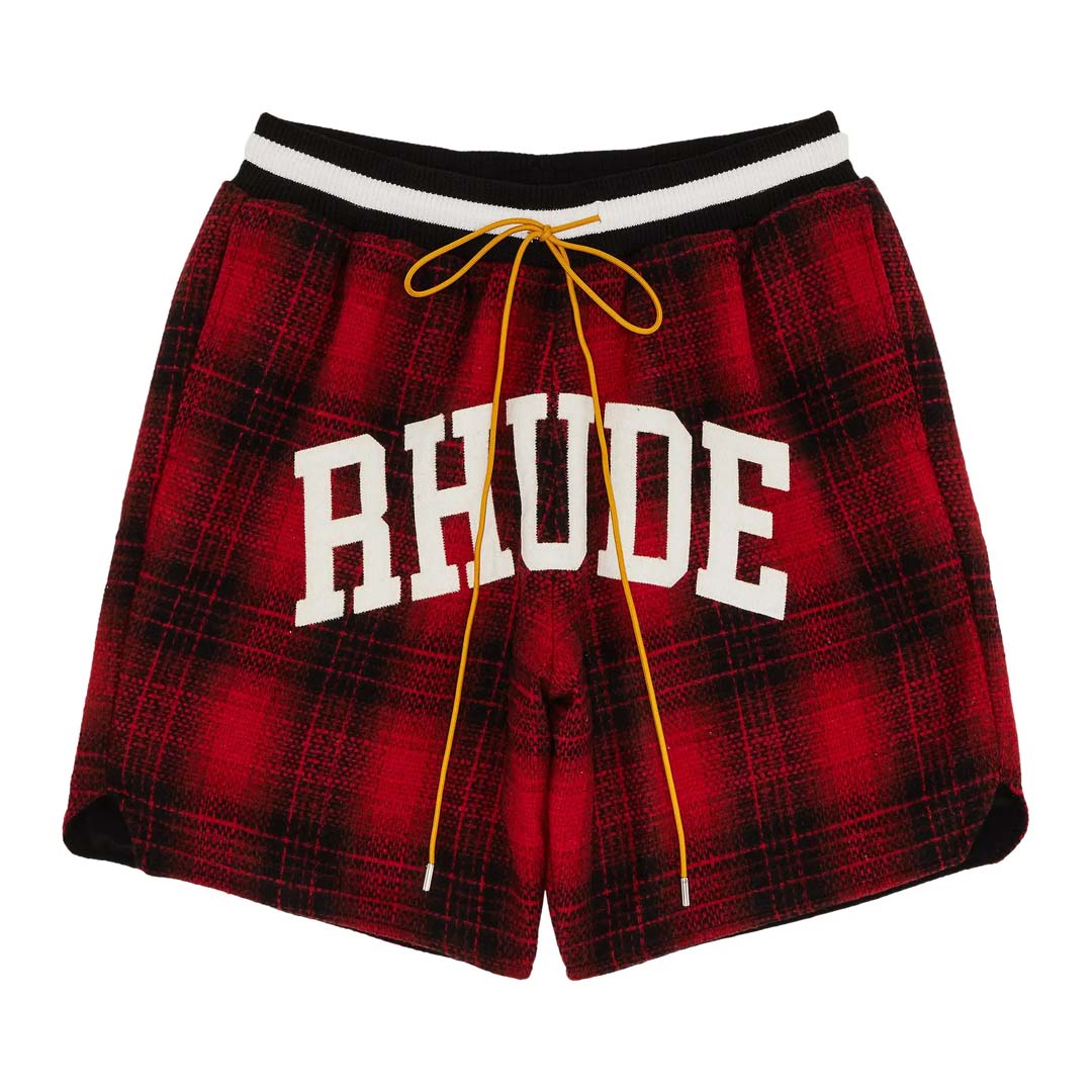 Rhude Flannel Collegiate Court Logo Short 'Red/Black' by Rhude - NWAHYPE No.1 for streetwear Shorts in USA
