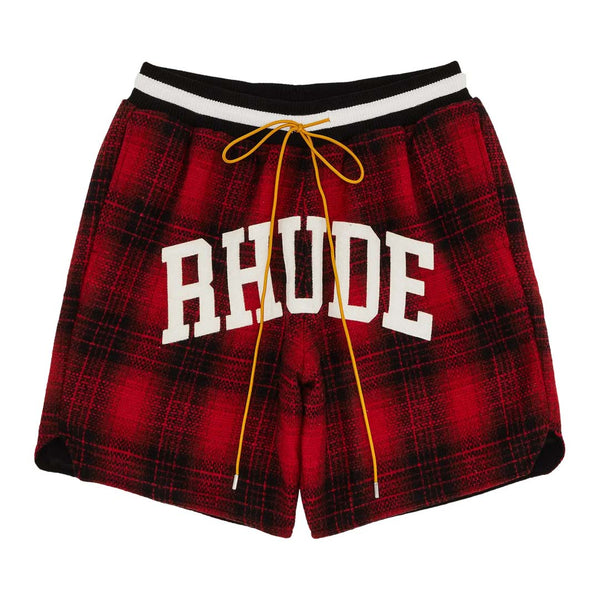 Rhude Flannel Collegiate Court Logo Short 'Red/Black' by Rhude - NWAHYPE No.1 for streetwear Shorts in USA