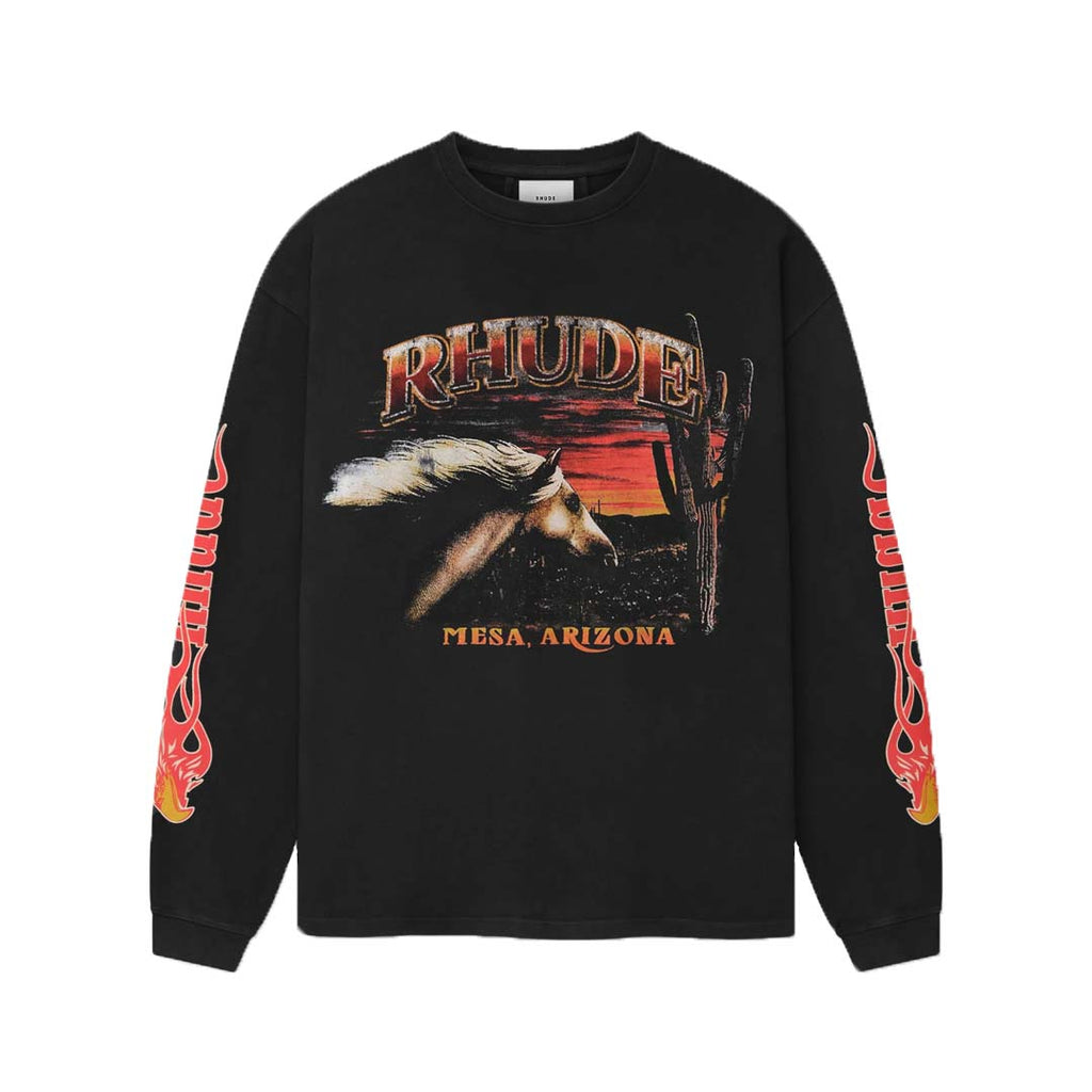 Rhude Mesa Stallion Long Sleeve Tee Black by Rhude - NWAHYPE No.1 for streetwear T-Shirts in USA