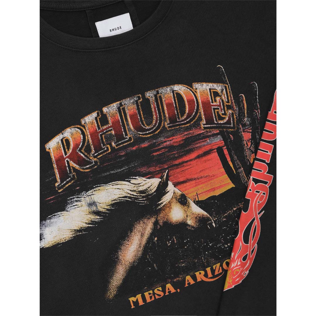 Rhude Mesa Stallion Long Sleeve Tee Black by Rhude - NWAHYPE No.1 for streetwear T-Shirts in USA