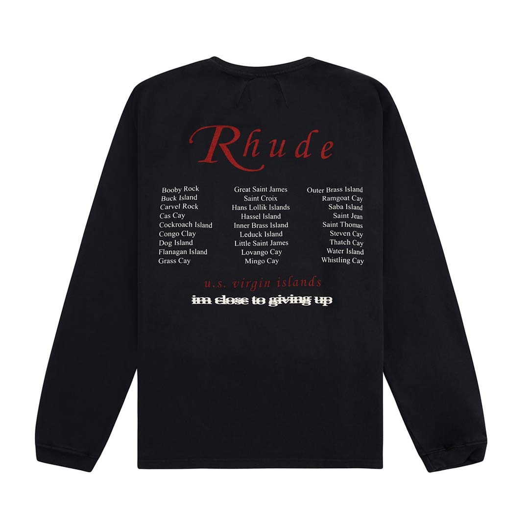 Rhude USVI Regatta Tour Tee Long Sleeve Vintage Black by Rhude - NWAHYPE No.1 for streetwear T-Shirts in USA